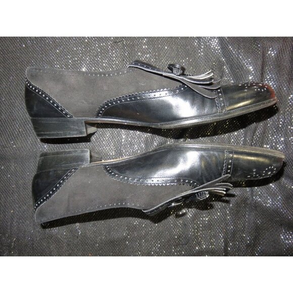 Salvatore Ferragamo Kiltie Black Italian Mixed Leather & Suede Fringe Loafers 8 - Picture 5 of 9